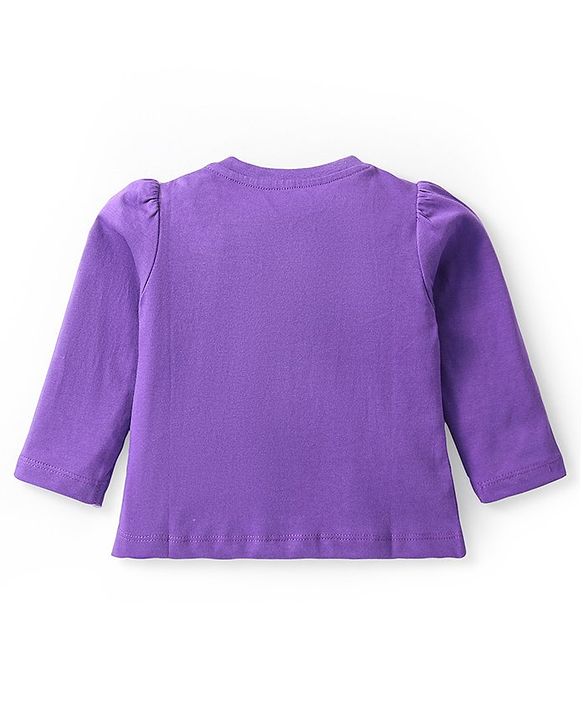 Babyhug Cotton Knit Full Sleeves Night Suit with Star & Text Print - Violet