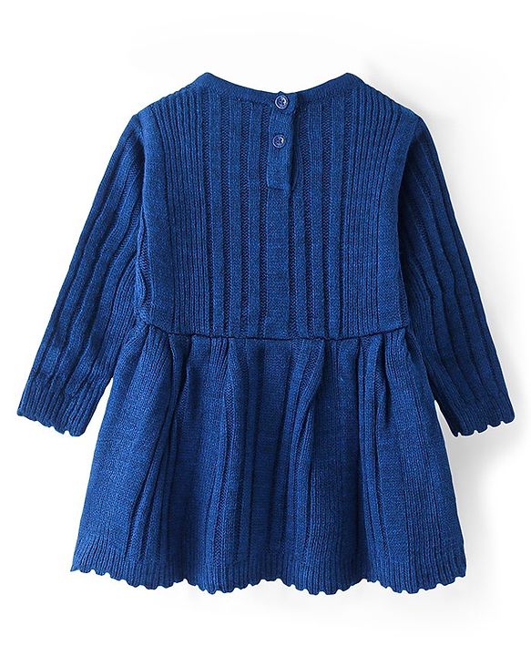 Babyhug Knitted Full Sleeves Winter Dress with Bow Applique - Royal Blue