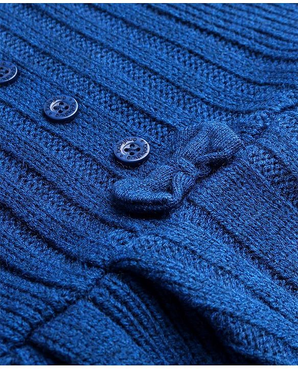 Babyhug Knitted Full Sleeves Winter Dress with Bow Applique - Royal Blue
