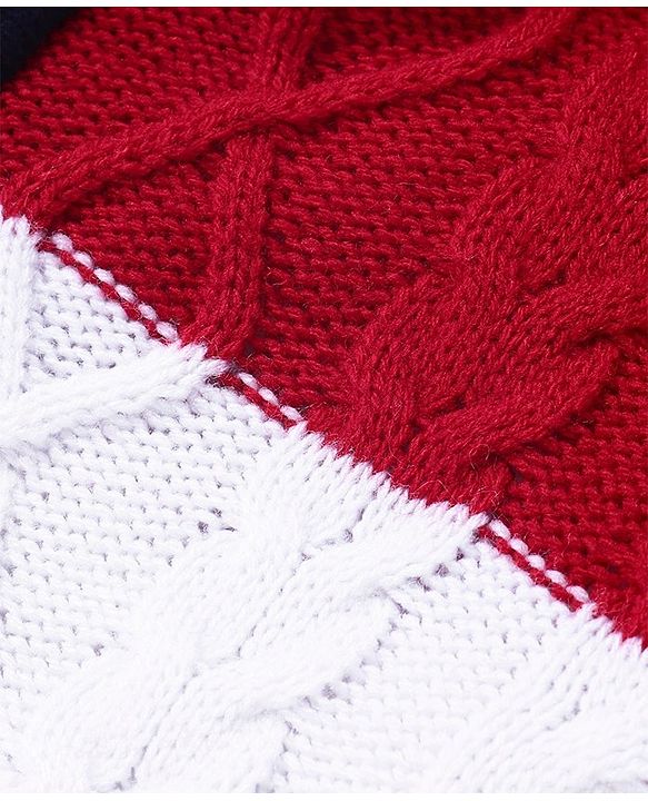Babyhug Knitted Full Sleeves Front Open Hooded Sweater With Colour Block - Red