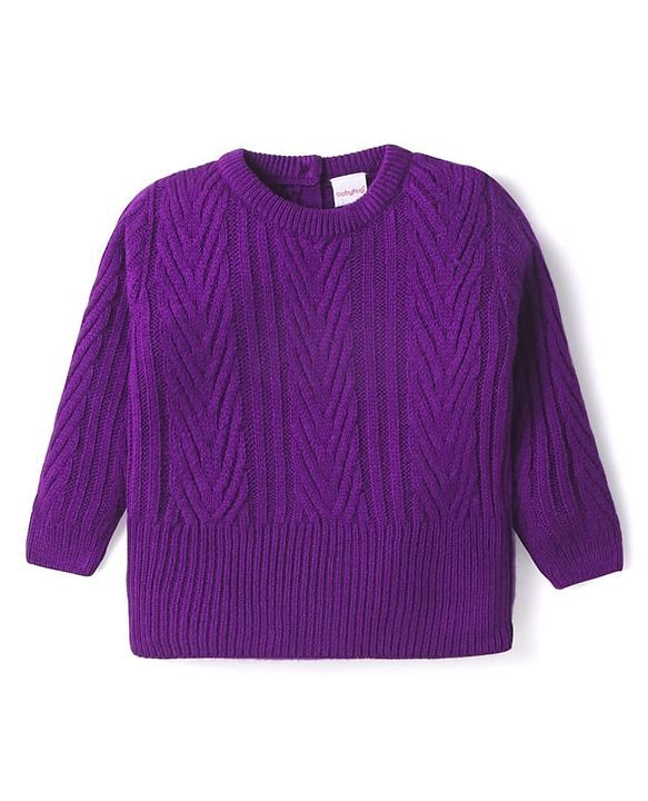 Babyhug Knitted Full Sleeves Solid Colour Pullover Sweater With Cable Knit Design - Purple