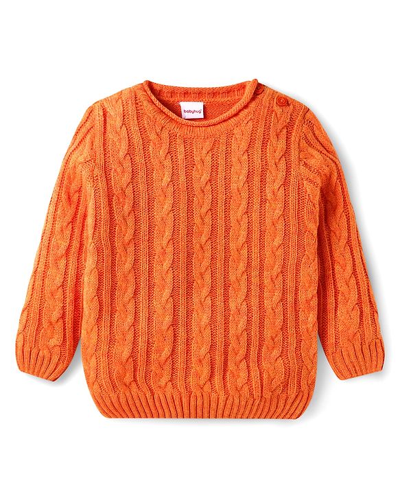 Babyhug Knitted Full Sleeves Cable Knit Design Sweater - Orange
