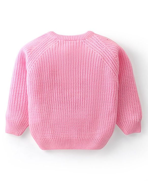 Babyhug Knit Full Sleeves Pullover Sweater with Bow Applique - Light Pink