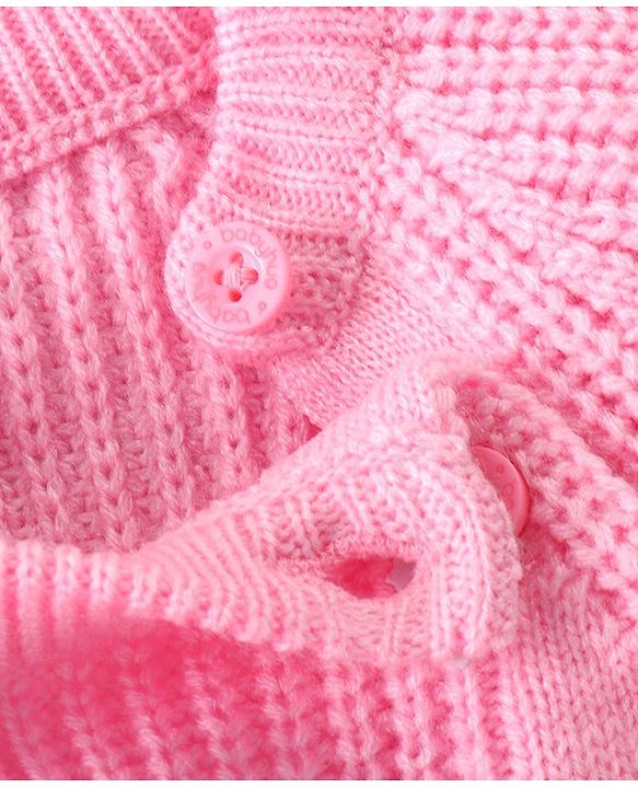 Babyhug Knit Full Sleeves Pullover Sweater with Bow Applique - Light Pink