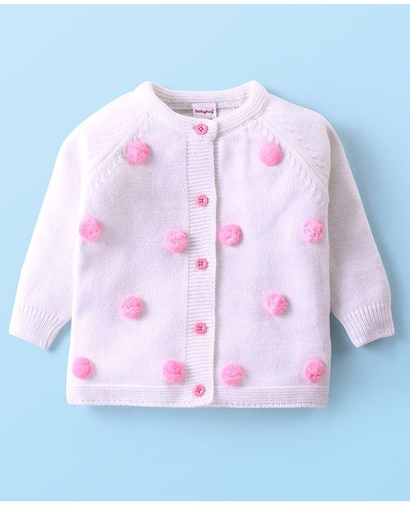 Babyhug Knit Full Sleeves Winter Wear T-Shirt & Dungaree Set with Pom Pom & Cable Knit Detailing - Pink & White