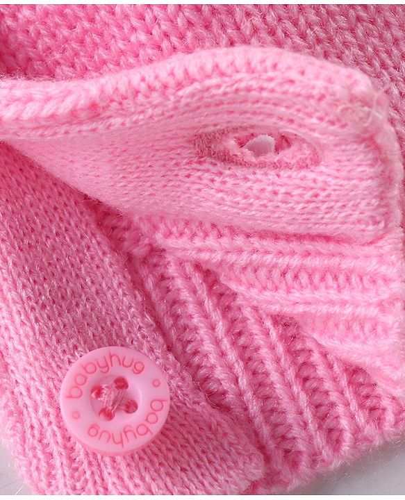 Babyhug Knit Full Sleeves Winter Wear T-Shirt & Dungaree Set with Pom Pom & Cable Knit Detailing - Pink & White