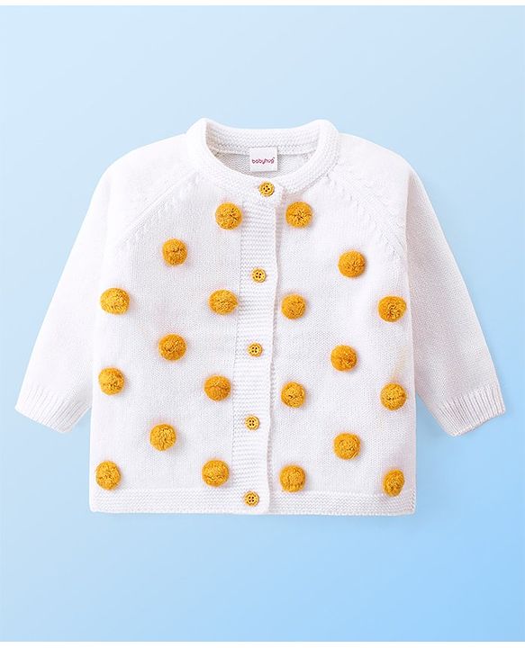Babyhug Knitted Full Raglan Sleeves T-Shirt with Cable Knit Designed Dungaree - Mustard & White
