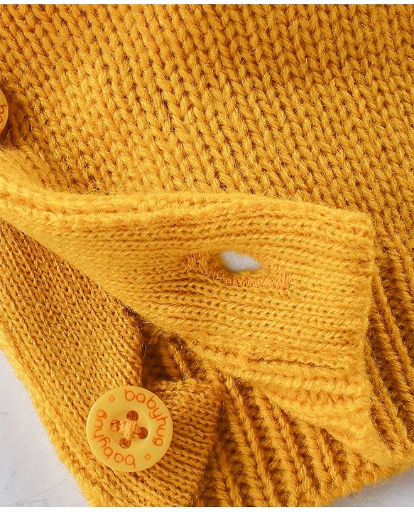 Babyhug Knitted Full Raglan Sleeves T-Shirt with Cable Knit Designed Dungaree - Mustard & White