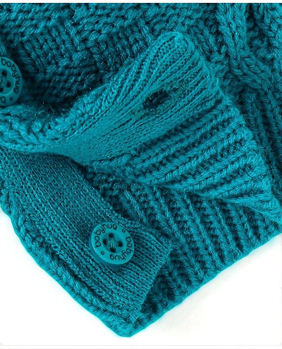 Babyhug Knit Full Raglan Sleeves  Winter Wear Romper with Cable Knit Design - Teal Blue
