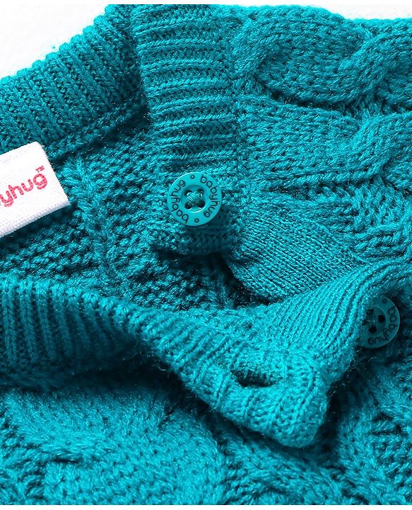 Babyhug Knit Full Raglan Sleeves  Winter Wear Romper with Cable Knit Design - Teal Blue