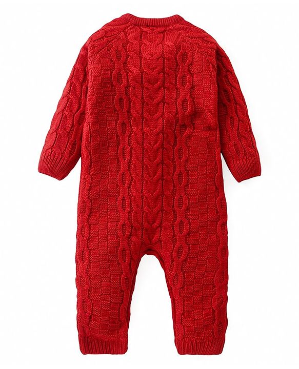 Babyhug Knitted Ful Sleeves Cable Knit Designed Winter Romper - Rust