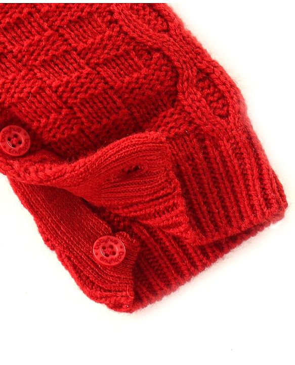 Babyhug Knitted Ful Sleeves Cable Knit Designed Winter Romper - Rust