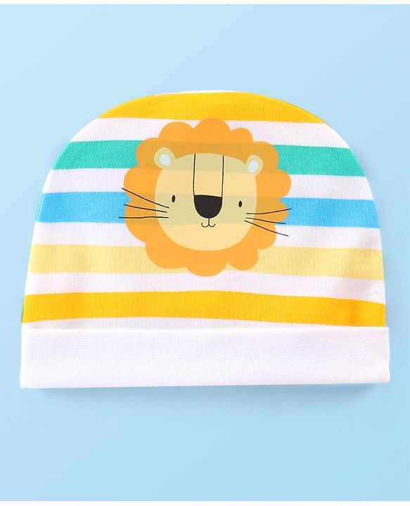 Babyhug 100% Cotton Interlock Knit Cap Mittens & Booties Set with Lion Print - Multicolor
