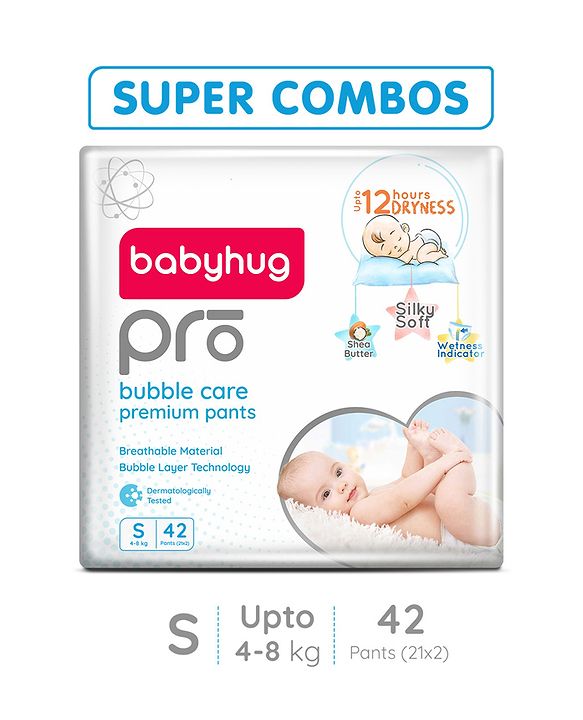 Babyhug Pro Bubble Care Premium Pant Style Diaper Small Size Pack of 2- 42Pieces - Small White