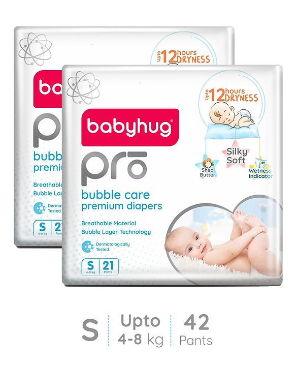 Babyhug Pro Bubble Care Premium Pant Style Diaper Small Size Pack of 2- 42Pieces - Small White