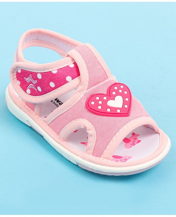 Cute Walk by Babyhug Sandals with Velcro Closure & Heart Applique - Pink