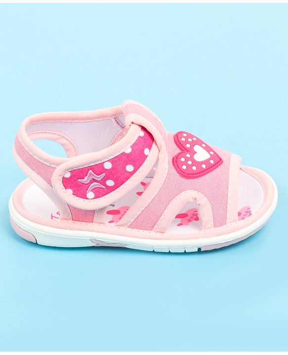Cute Walk by Babyhug Sandals with Velcro Closure & Heart Applique - Pink