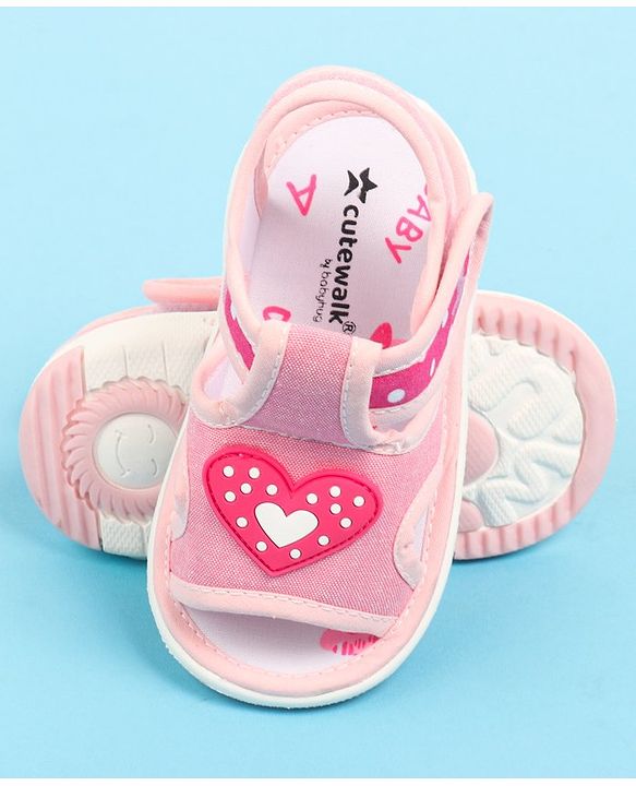 Cute Walk by Babyhug Sandals with Velcro Closure & Heart Applique - Pink