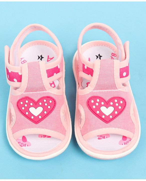 Cute Walk by Babyhug Sandals with Velcro Closure & Heart Applique - Pink