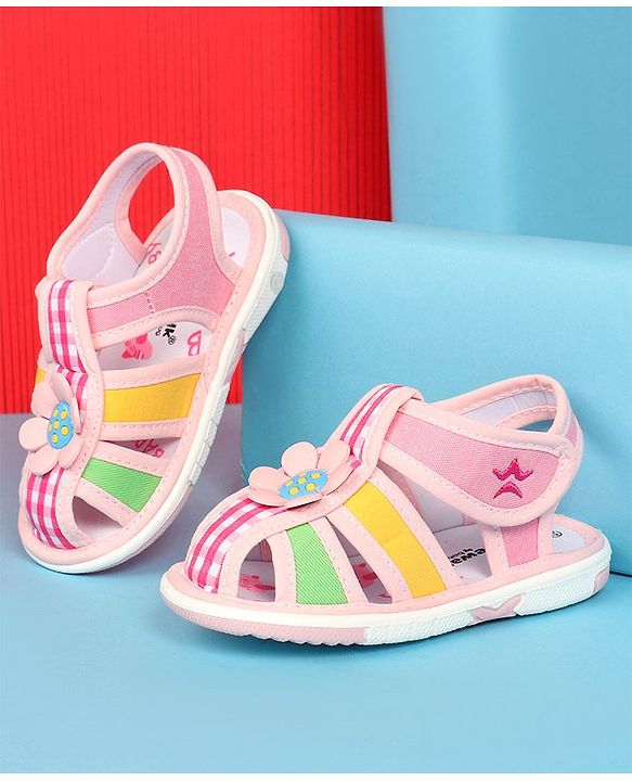 Cute Walk by Babyhug Velcro Closure Sandals With Floral Applique - Pink