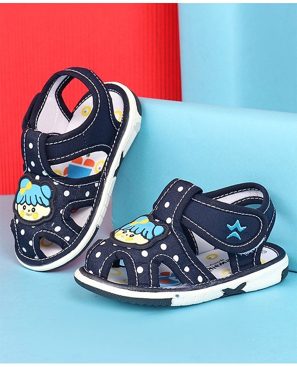 Cute Walk by Babyhug Sandals with Velcro Closure Polka Dots Print & Patch Detailing - Blue