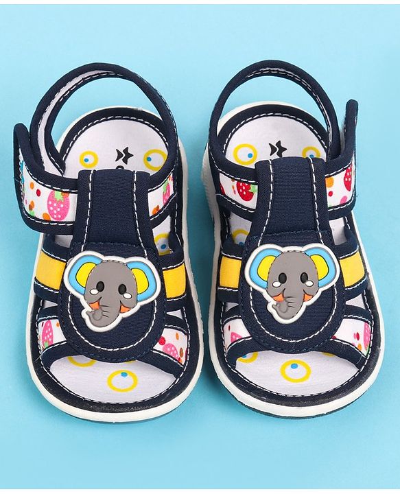 Cute Walk by Babyhug Velcro Closure Sandals with Elephant Applique - Blue