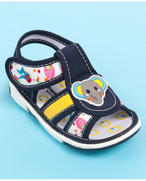 Cute Walk by Babyhug Velcro Closure Sandals with Elephant Applique - Blue