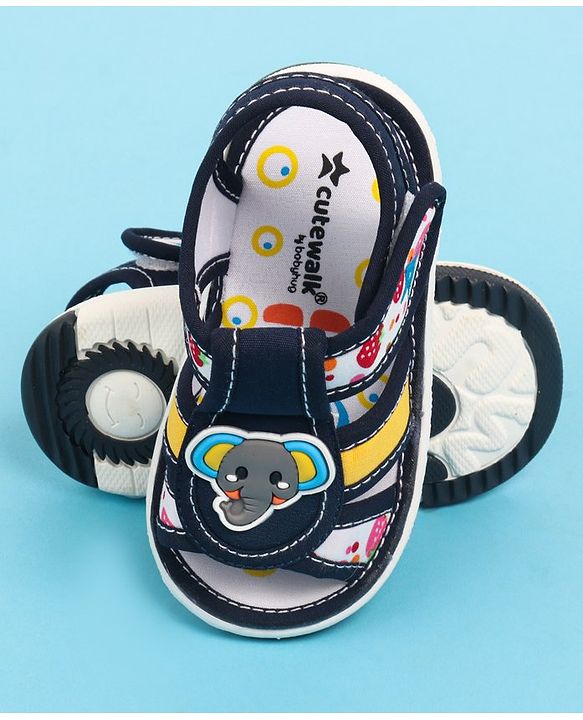 Cute Walk by Babyhug Velcro Closure Sandals with Elephant Applique - Blue
