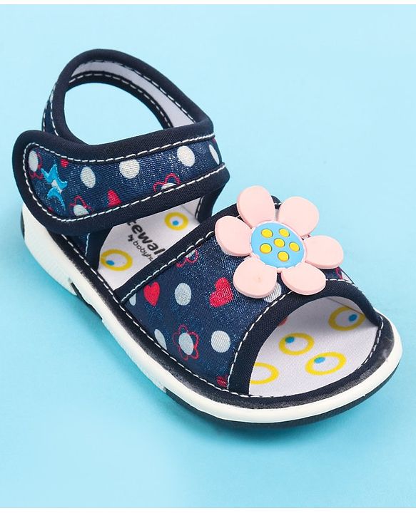 Cute Walk by Babyhug Velcro Closure Sandals with Floral Applique - Blue