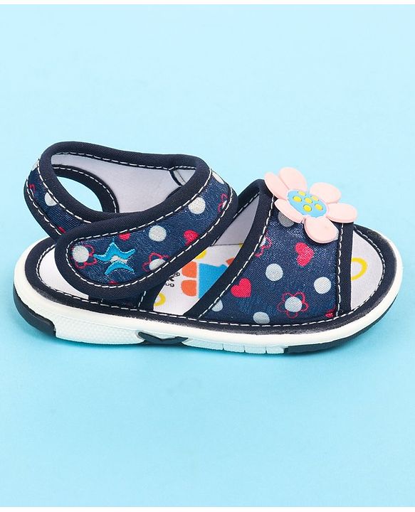 Cute Walk by Babyhug Velcro Closure Sandals with Floral Applique - Blue