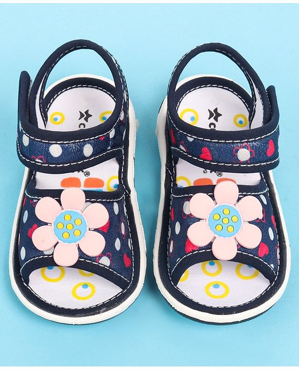 Cute Walk by Babyhug Velcro Closure Sandals with Floral Applique - Blue
