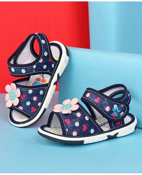 Cute Walk by Babyhug Velcro Closure Sandals with Floral Applique - Blue
