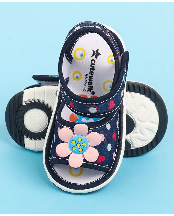 Cute Walk by Babyhug Velcro Closure Sandals with Floral Applique - Blue
