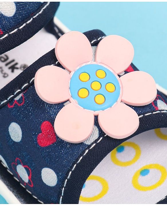 Cute Walk by Babyhug Velcro Closure Sandals with Floral Applique - Blue