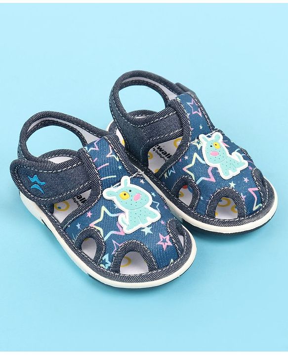 Cute Walk by Babyhug Sandals with Velcro Closure & Dog Applique - Blue