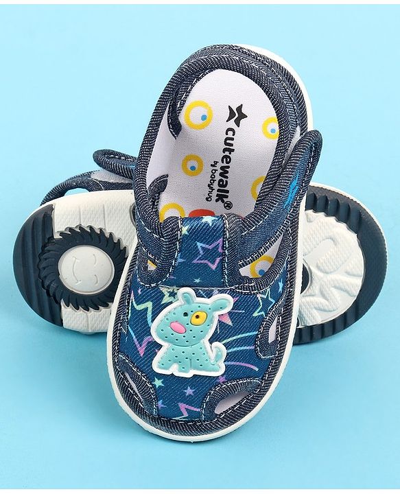 Cute Walk by Babyhug Sandals with Velcro Closure & Dog Applique - Blue