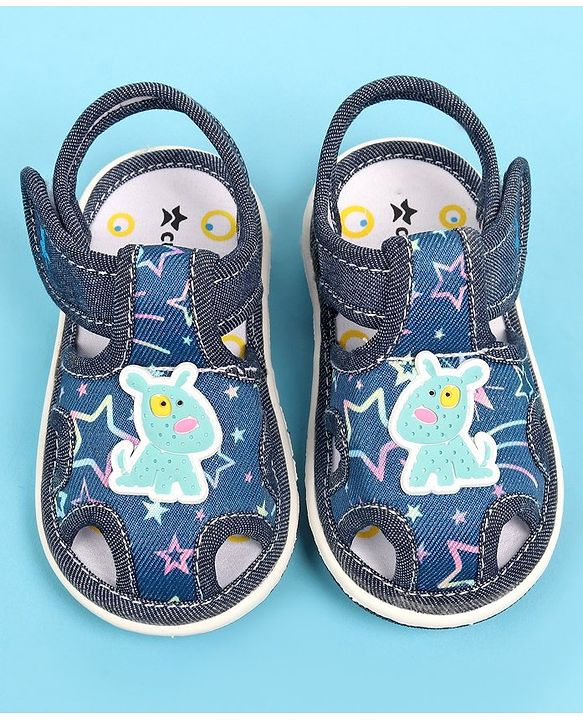 Cute Walk by Babyhug Sandals with Velcro Closure & Dog Applique - Blue