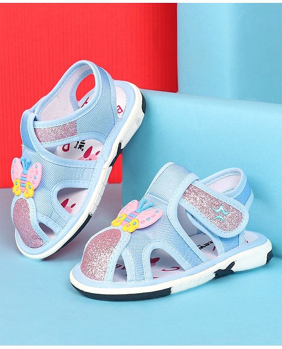 Cute Walk by Babyhug Velcro Closure Sandals with Butterfly Applique - Blue