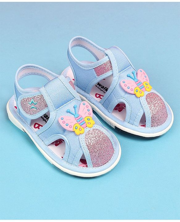 Cute Walk by Babyhug Velcro Closure Sandals with Butterfly Applique - Blue