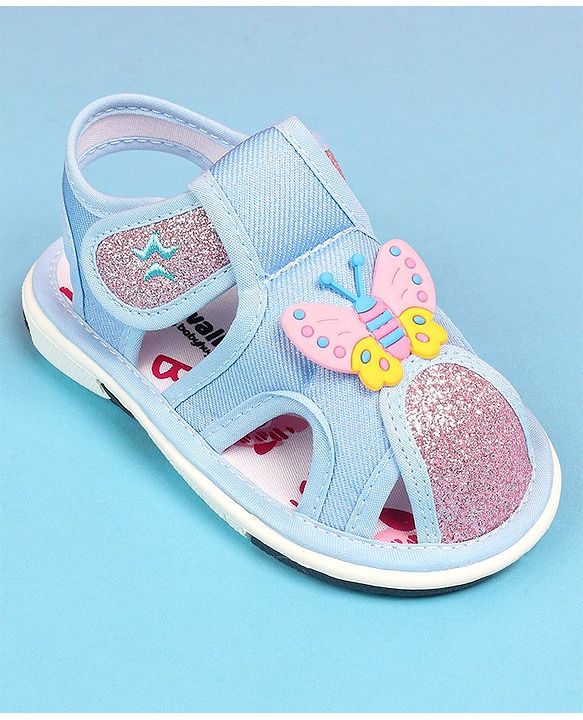 Cute Walk by Babyhug Velcro Closure Sandals with Butterfly Applique - Blue