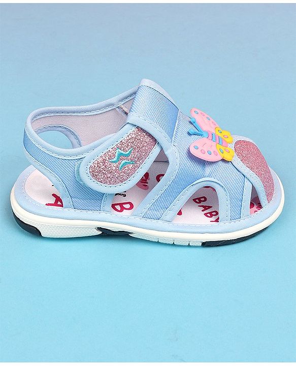 Cute Walk by Babyhug Velcro Closure Sandals with Butterfly Applique - Blue