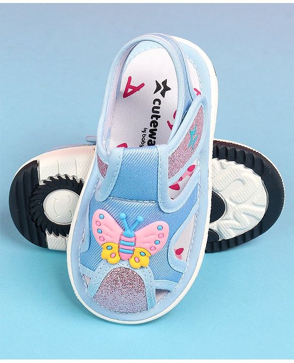 Cute Walk by Babyhug Velcro Closure Sandals with Butterfly Applique - Blue
