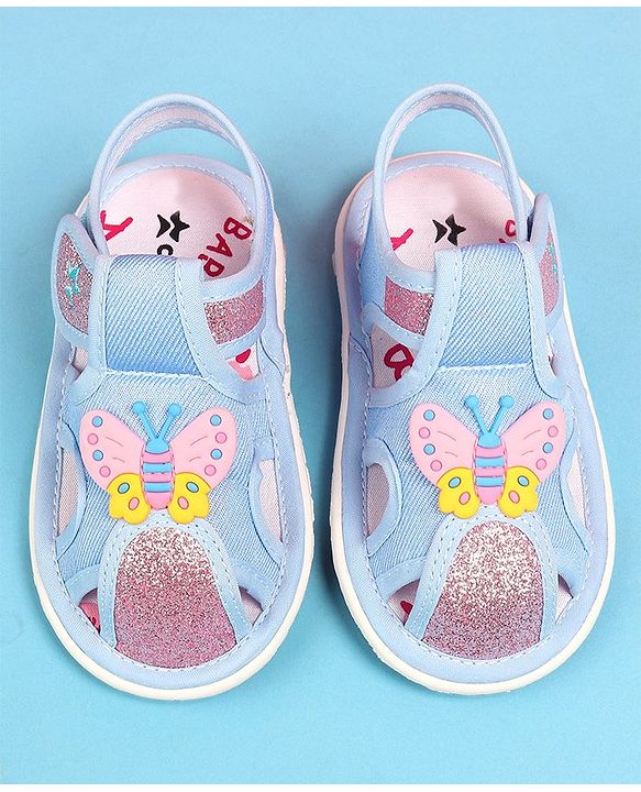 Cute Walk by Babyhug Velcro Closure Sandals with Butterfly Applique - Blue