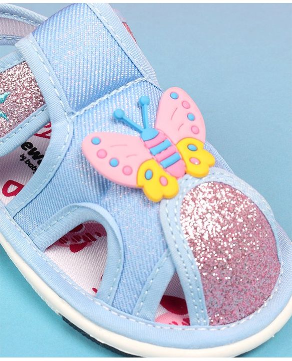 Cute Walk by Babyhug Velcro Closure Sandals with Butterfly Applique - Blue