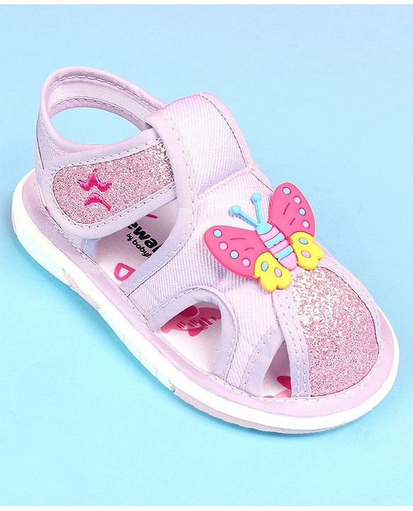 Cute Walk by Babyhug Velcro Closure Sandals with Butterfly Applique - Purple