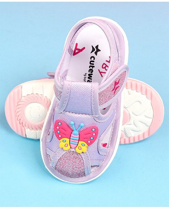 Cute Walk by Babyhug Velcro Closure Sandals with Butterfly Applique - Purple