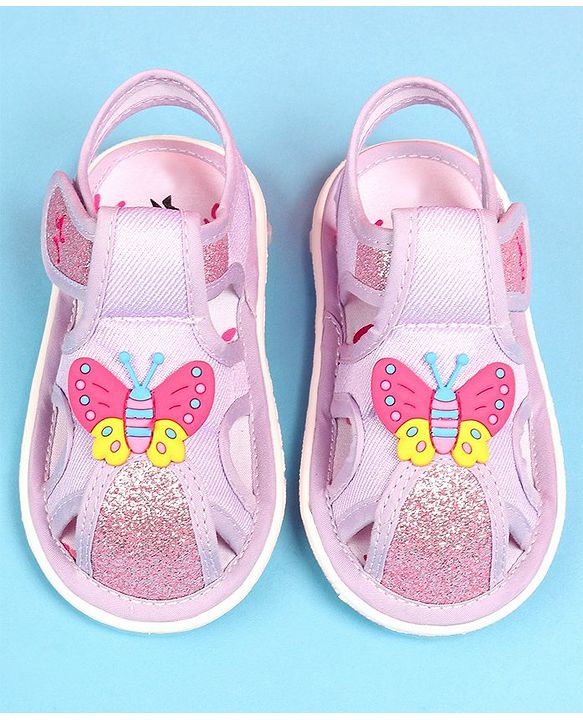 Cute Walk by Babyhug Velcro Closure Sandals with Butterfly Applique - Purple