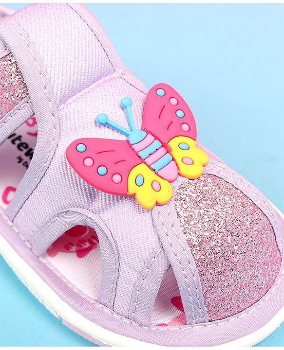 Cute Walk by Babyhug Velcro Closure Sandals with Butterfly Applique - Purple