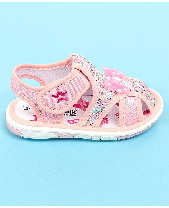 Cute Walk by Babyhug Sandals with Velcro Closure & Bow Applique - Pink