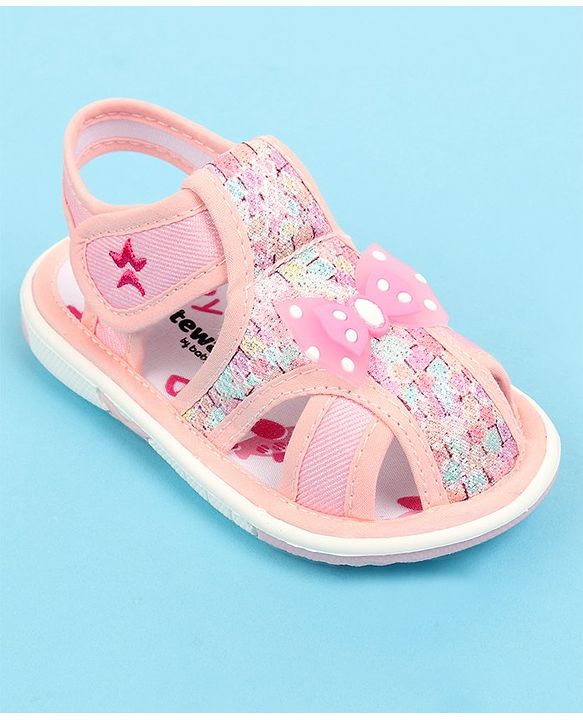 Cute Walk by Babyhug Sandals with Velcro Closure & Bow Applique - Pink